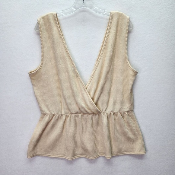 All in Love Tank Womens L Cream Ribbed Surplice Peplum Blouse Retro Double VNeck - Picture 9 of 9